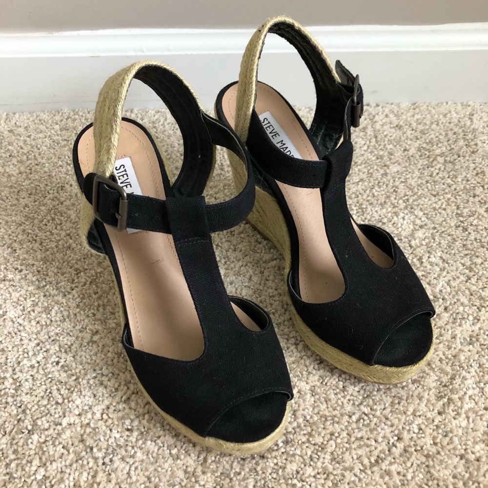 Steve Madden Black Espadrilles Wedges Size 7